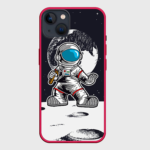 Чехол iPhone 14 Plus Космонавт - каратист / 3D-Малиновый – фото 1