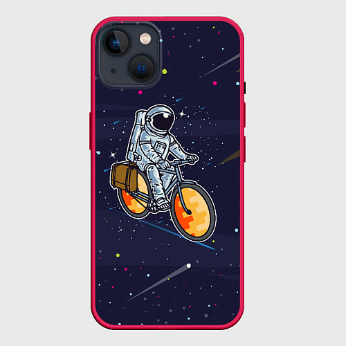 Чехол iPhone 14 Plus Космонавт на велосипеде / 3D-Малиновый – фото 1