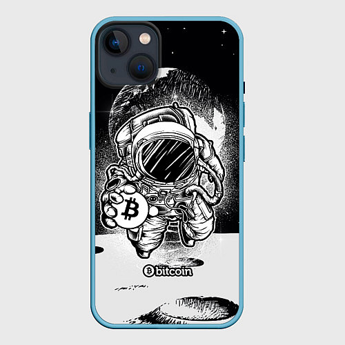 Чехол iPhone 14 Plus Космонавт с биткоином / 3D-Голубой – фото 1