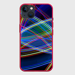 Чехол для iPhone 14 Plus Разноцветные неоновые линии Абстракция Multicolore, цвет: 3D-малиновый
