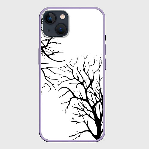 Чехол iPhone 14 Plus Черные ветки деревьев на белом фоне / 3D-Серый – фото 1