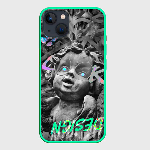 Чехол iPhone 14 Plus Angel and butterfly / 3D-Мятный – фото 1