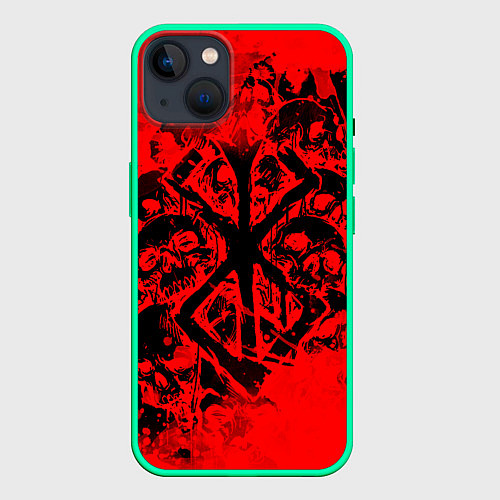 Чехол iPhone 14 Plus КЛЕЙМО ЖЕРВЫ И ЧЕРЕПА БЕРСЕРК / 3D-Мятный – фото 1