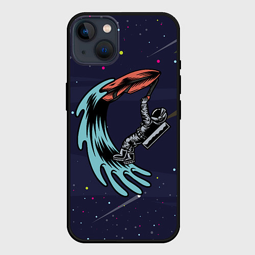 Чехол iPhone 14 Plus Космонавт на серфинге / 3D-Черный – фото 1