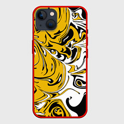 Чехол для iPhone 14 Plus Черно-желтые разводы, цвет: 3D-красный
