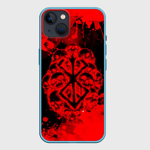 Чехол iPhone 14 Plus КЛЕЙМО ЖЕРТВЫ И ЧЕРЕПА БЕРСЕРК - BERSERK / 3D-Голубой – фото 1