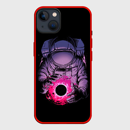 Чехол iPhone 14 Plus Глубокий темный космос / 3D-Красный – фото 1