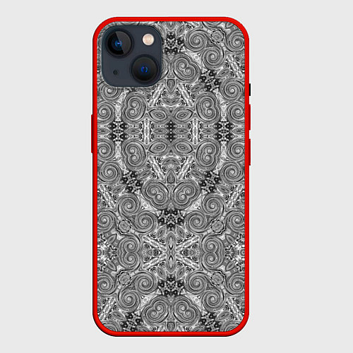 Чехол iPhone 14 Plus Black and white oriental ornament / 3D-Красный – фото 1
