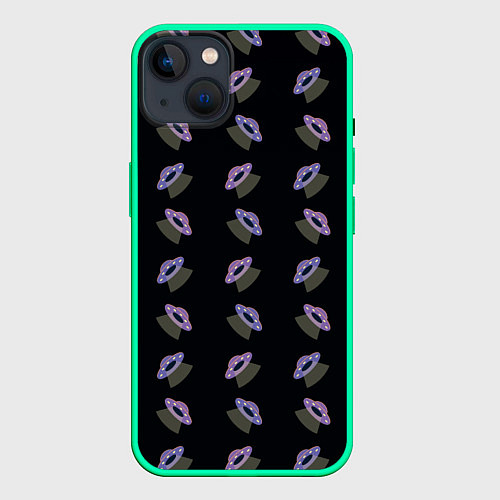 Чехол iPhone 14 Plus Летающие тарелки / 3D-Мятный – фото 1
