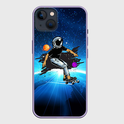 Чехол iPhone 14 Plus Космонавт на скейте в космосе / 3D-Серый – фото 1