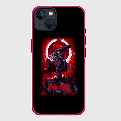 Чехол iPhone 14 Plus Берсерк Гатс стоит на скале / 3D-Малиновый – фото 1