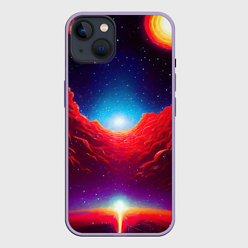 Чехол iPhone 14 Plus Красные облака туманности в космическом пространст / 3D-Серый – фото 1