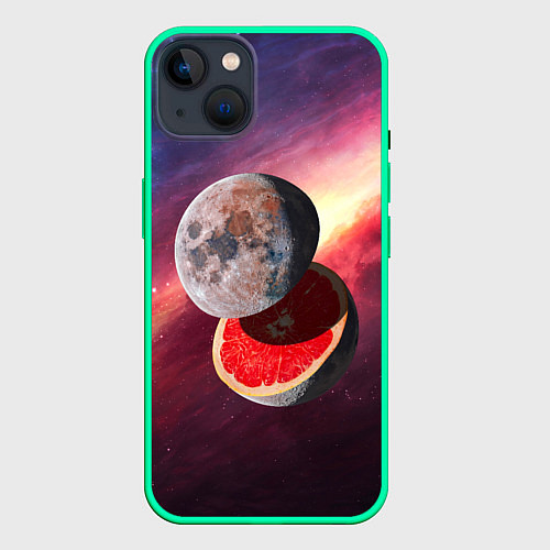 Чехол iPhone 14 Plus Луна-Грейпфрут / 3D-Мятный – фото 1