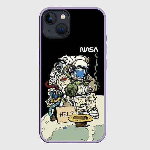 Чехол iPhone 14 Plus NASA - Help! Astronaut - Joke / 3D-Серый – фото 1