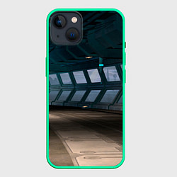 Чехол для iPhone 14 Plus Коридор космической станции, цвет: 3D-мятный