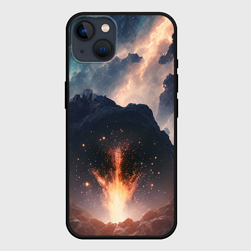 Чехол iPhone 14 Plus Свет галактики над местностью / 3D-Черный – фото 1