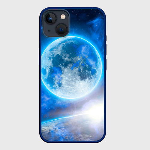 Чехол iPhone 14 Plus Планета сияет / 3D-Тёмно-синий – фото 1