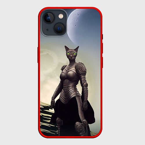 Чехол iPhone 14 Plus Лунная кошка / 3D-Красный – фото 1