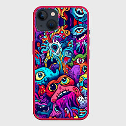 Чехол для iPhone 14 Plus Кислотные монстры, цвет: 3D-малиновый