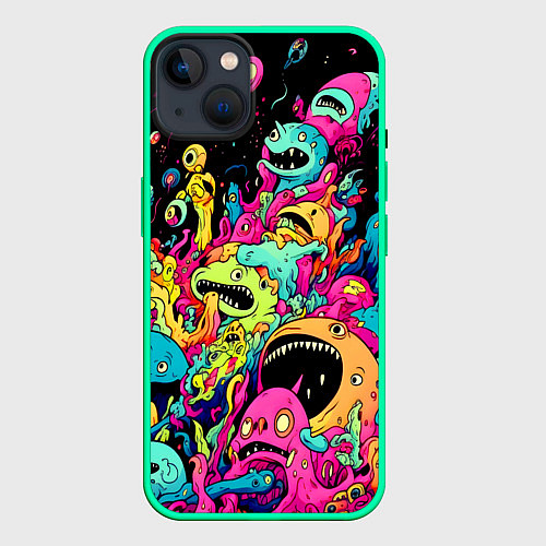 Чехол iPhone 14 Plus Космические зубастые монстры / 3D-Мятный – фото 1