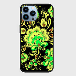 Чехол для iPhone 14 Pro Max Хохлома: черный и салатовый, цвет: 3D-черный