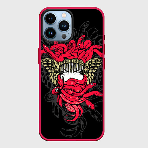 Чехол iPhone 14 Pro Max Горгона Медуза / 3D-Малиновый – фото 1