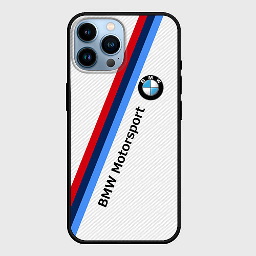 Чехол iPhone 14 Pro Max BMW Motorsport: White Carbon / 3D-Черный – фото 1