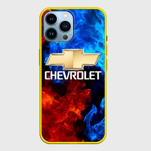 Чехол iPhone 14 Pro Max CHEVROLET / 3D-Желтый – фото 1