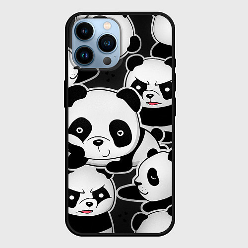 Чехол iPhone 14 Pro Max Смешные панды / 3D-Черный – фото 1