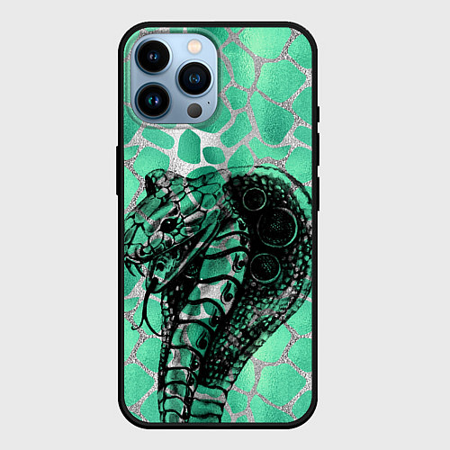 Чехол iPhone 14 Pro Max Кобра Змеиный стиль / 3D-Черный – фото 1