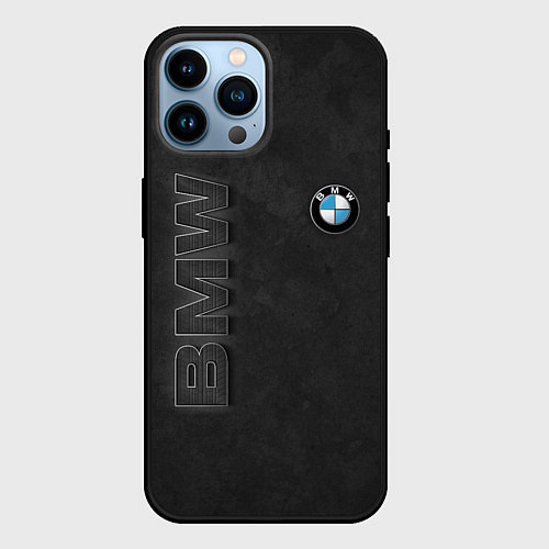 Чехол iPhone 14 Pro Max BMW LOGO AND INSCRIPTION / 3D-Черный – фото 1