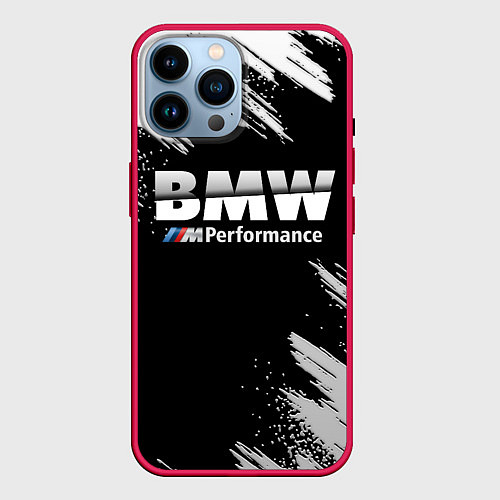 Чехол iPhone 14 Pro Max БМВ РАЗРЕЗАННОЕ ЛОГО / 3D-Малиновый – фото 1