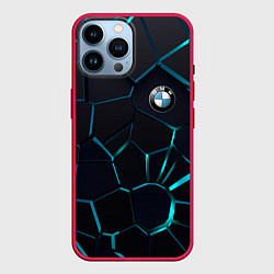 Чехол для iPhone 14 Pro Max BMW 3D плиты с подсветкой, цвет: 3D-малиновый