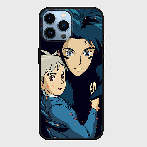 Чехол iPhone 14 Pro Max Ходячий замок Софи и Хаул летят / 3D-Черный – фото 1