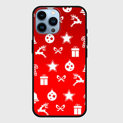 Чехол для iPhone 14 Pro Max Новогодний узор красный градиент, цвет: 3D-черный