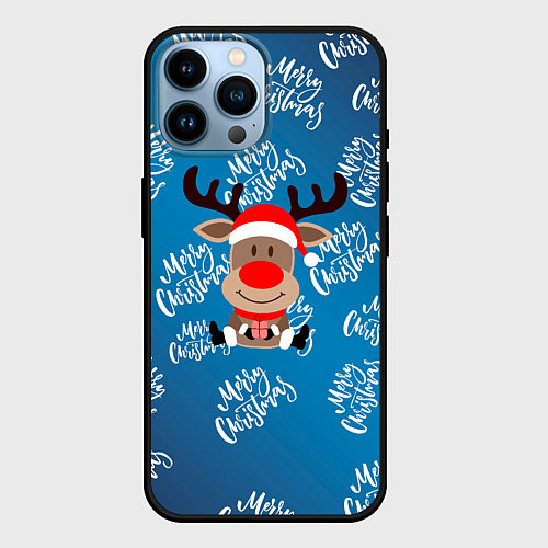 Чехол iPhone 14 Pro Max Merry Christmas Олень с подарком / 3D-Черный – фото 1