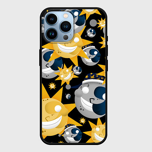 Чехол iPhone 14 Pro Max Солнце и Луна из FNAF Security Breach Паттерн / 3D-Черный – фото 1
