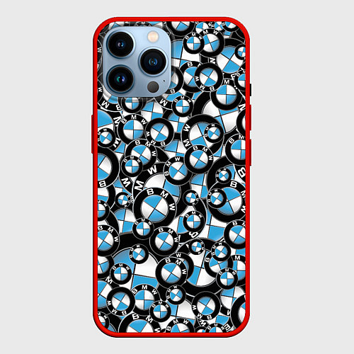 Чехол iPhone 14 Pro Max BMW PATTERN LOGO / 3D-Красный – фото 1