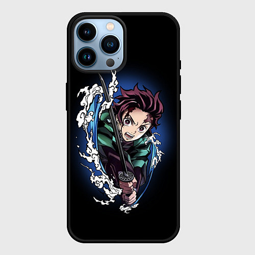 Чехол iPhone 14 Pro Max ТАНДЖИРО КАМАДО ДЫХАНИЕ ВОДЫ / 3D-Черный – фото 1