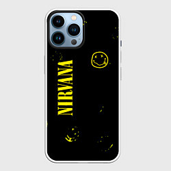Чехол для iPhone 14 Pro Max Nirvana паттерн смайлы, цвет: 3D-белый