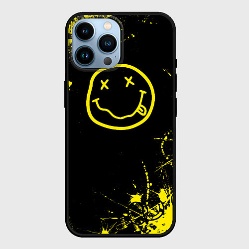 Чехол iPhone 14 Pro Max Nirvana texture смайл / 3D-Черный – фото 1