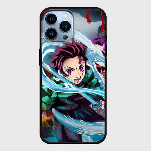 Чехол iPhone 14 Pro Max ТАНДЖИРО КЛИНОК, РАССЕКАЮЩИЙ ДЕМОНОВ DEMON SLAYER / 3D-Черный – фото 1