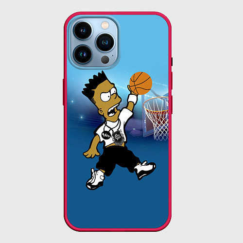 Чехол iPhone 14 Pro Max Bart Jordan Simpson забивает мяч в кольцо / 3D-Малиновый – фото 1