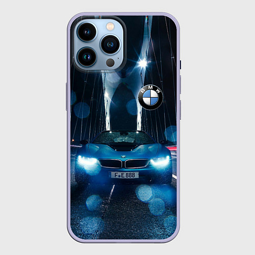 Чехол iPhone 14 Pro Max Бэха на ночной дороге попала под ливень / 3D-Светло-сиреневый – фото 1