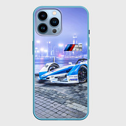 Чехол для iPhone 14 Pro Max Спортивная бэха в городском пейзаже, цвет: 3D-голубой