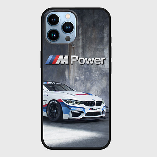 Чехол iPhone 14 Pro Max BMW M4 GT4 - racing team - motorsport / 3D-Черный – фото 1