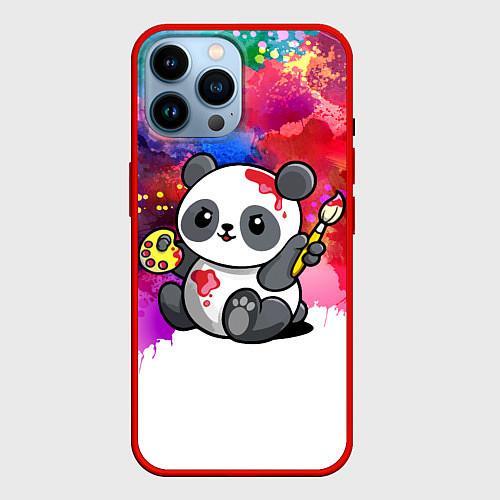Чехол iPhone 14 Pro Max Милый пандёныш - великий художник / 3D-Красный – фото 1