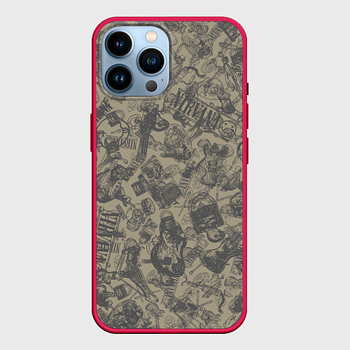 Чехол iPhone 14 Pro Max Nirvana style / 3D-Малиновый – фото 1