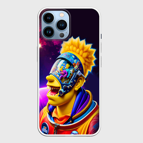Чехол iPhone 14 Pro Max Bart Simpson in space - neural network / 3D-Белый – фото 1