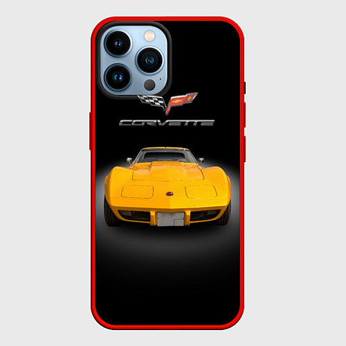 Чехол iPhone 14 Pro Max Американский маслкар Chevrolet Corvette Stingray / 3D-Красный – фото 1